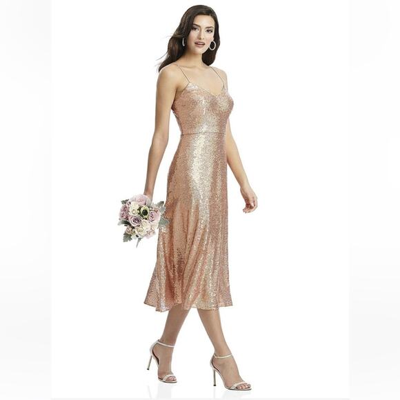 NWT Dessy Collection Elle Sequin Rose Gold Midi Dress Sz 2 - Picture 7 of 10